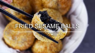 Fried Sesame Balls with Black Sesame Filling | Vegan Dim Sum