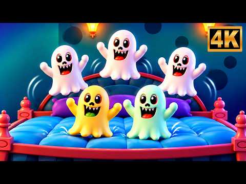 Five Little Monsters Jumping On The Bed! | Spooky Nursery Rhymes And Kids Songs