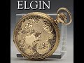 1902年 アンティーク 動作良好 エルジン K14金無垢ハンター懐中時計 チェーン付
