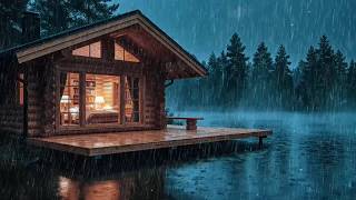 🔴 Rainy Night in a Cozy Cabin 🌧️ Study & Focus • Deep Sleep Thunder Rain Sounds And Piano #90