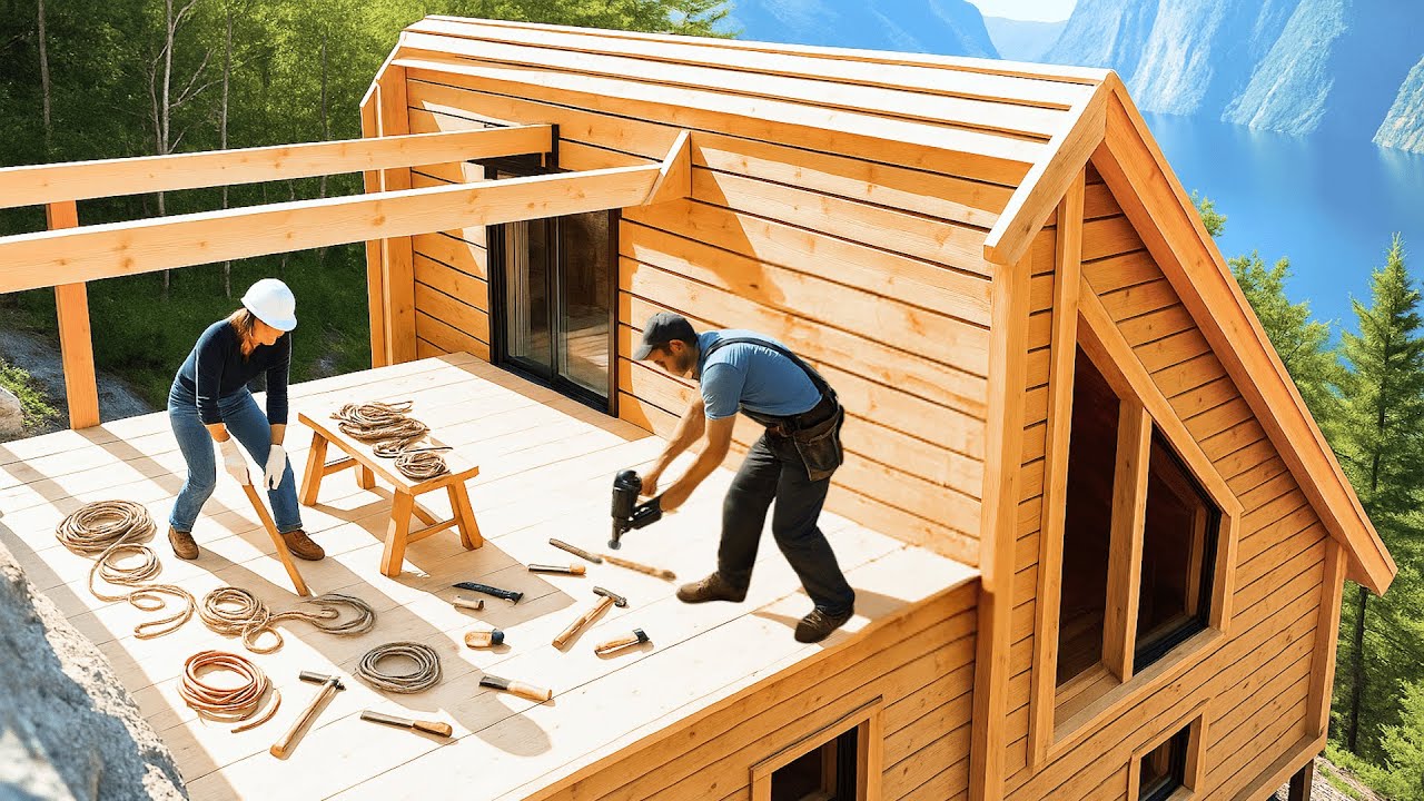 Couple Builds Cozy Off-Grid Cabin From Scratch | 1-Year Timelapse by @Wood junkie