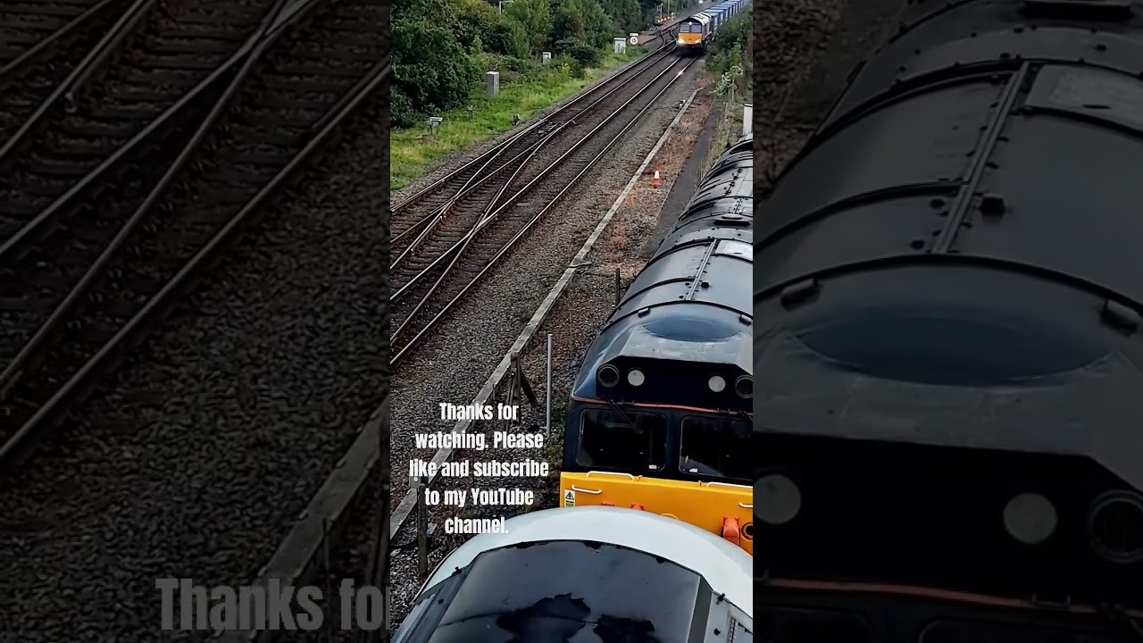 DRS Class 66 422 'Max Joule' on mainline passes Class 50 049 'Defiance'  