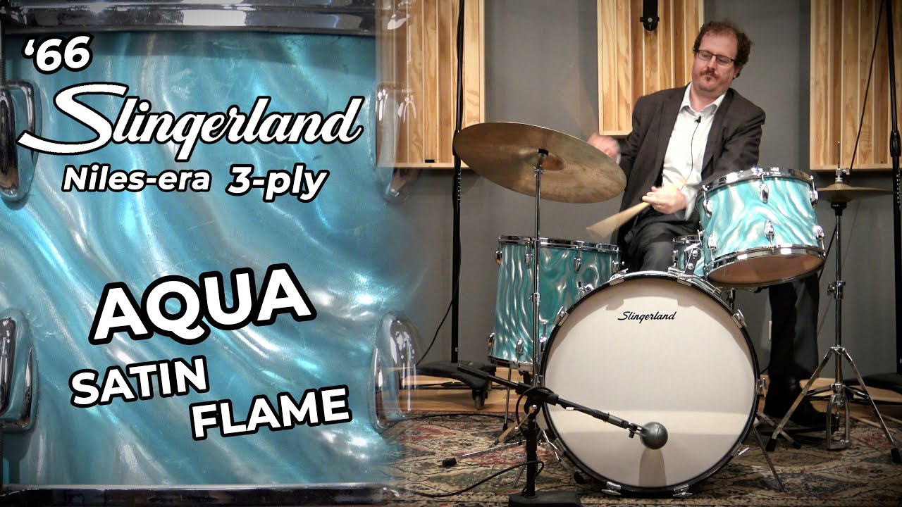 66' SLINGERLAND 3-ply MPM Drum Kit - Aqua Satin Flame - YouTube