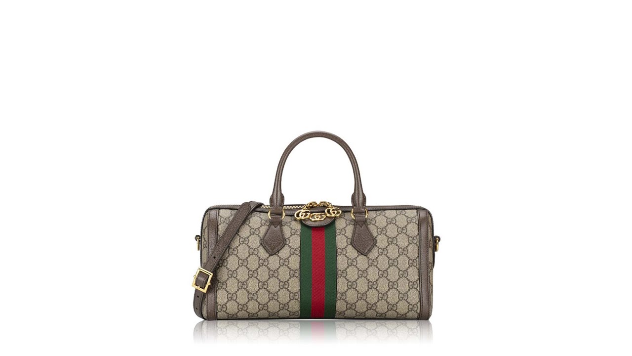 Gucci GG Supreme Web Ophidia Medium Boston Bag Beige Ebony