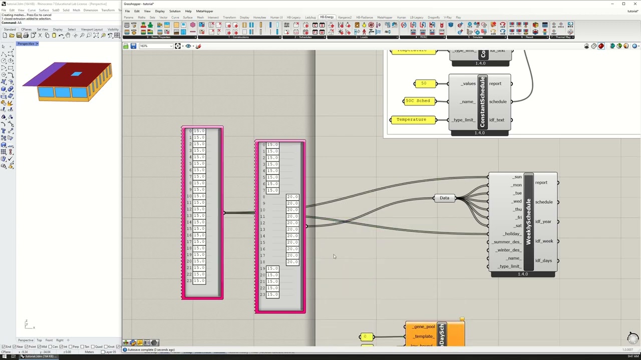 Honeybee V1.4 :: Modeling HVAC Coefficient of Performance and Setback Thermostats [Tutorial 2.2]