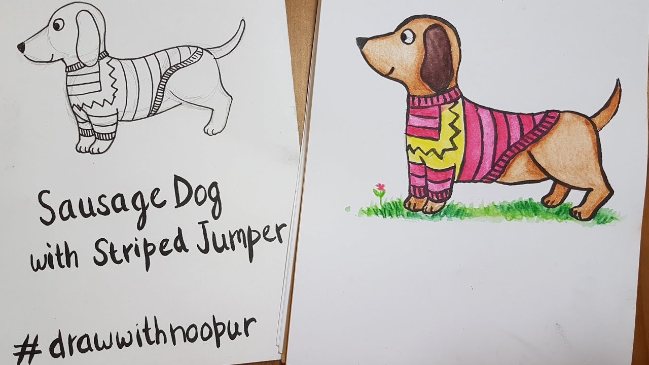 How to draw a sausage dog for beginners - YouTube