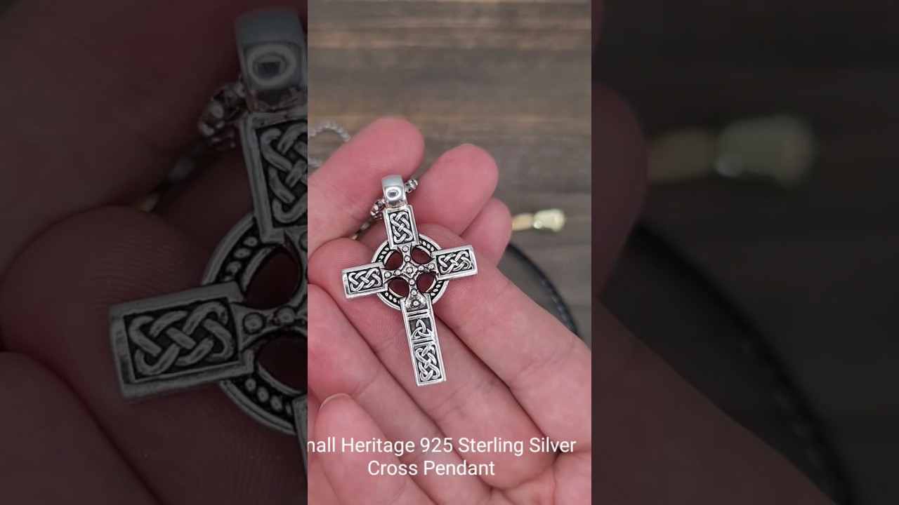 Small Heritage Celtic Irish Viking Cross Necklace, 925 Sterling Silver. 