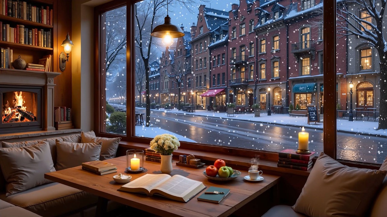 Зимний джаз в кофейне ❄️ Уютная атмосфера кафе и звуки камина для учебы и работы