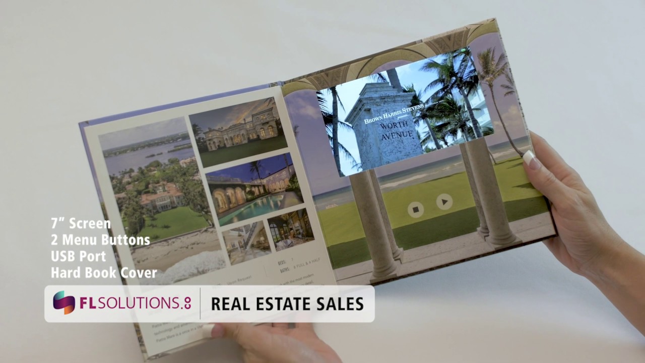 Video Book Marketing: 7" Screen, 2 Menu Buttons, Hard Cover- Product Example: Brown Harris Stevens
