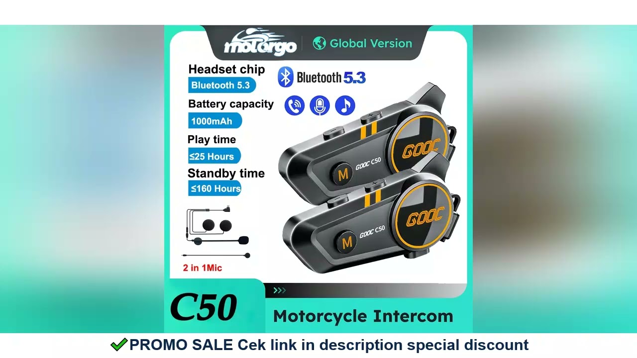 1/2x Music Interphone Bluetooth 5.3 Motorcycle Helmet Intercom Headset Waterproof 300m Intercomunica