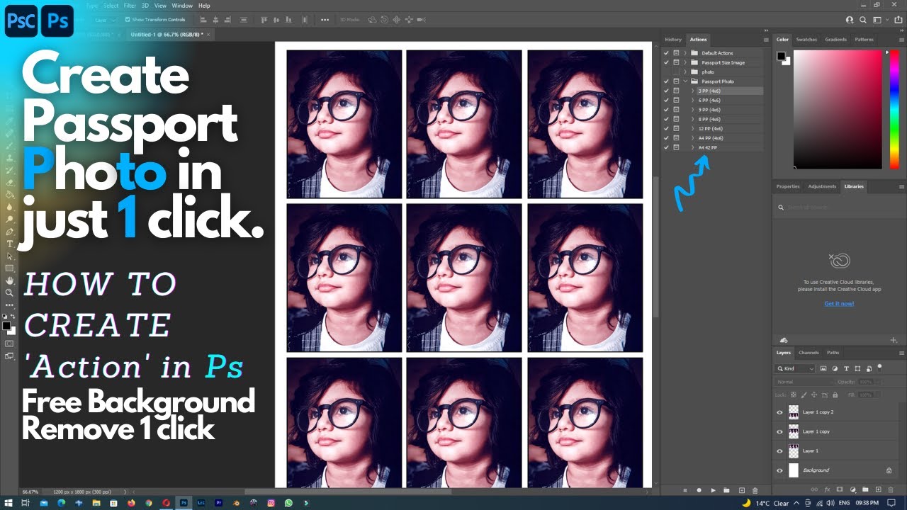 How to Create Passport Photo Actions || Create Passport Photo Just 1 click in Photoshop CC || Free..