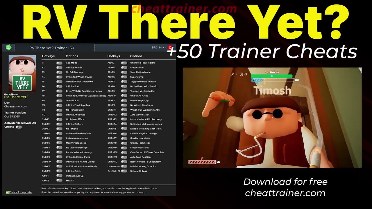 RV There Yet? Trainer +50 Cheats - God Mode, Infinite Fuel, Infinite Money (2025)