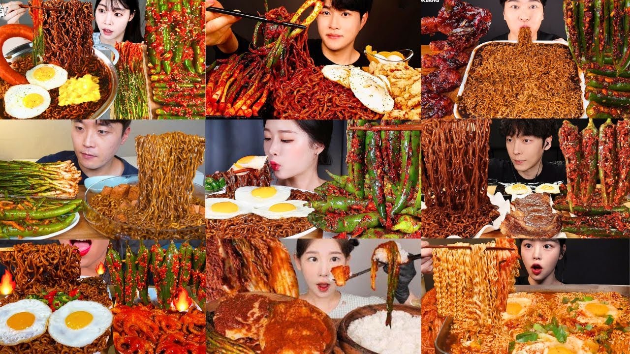 10X SPICY BLACK BEAN NOODLES 🔥🌶️ | HUGE GREEN CHILI PEPPER KIMCHI MUKBANG ASMR