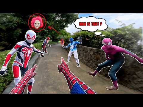 Team SPIDER-MAN Bros Faced The Mysterious Clown In The Park!! What Will Happen With 5 SPIDER-MAN???