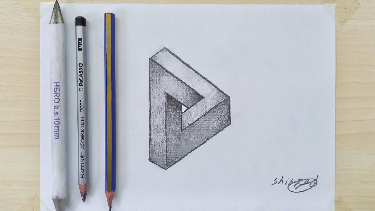How to Draw an optical illusion triangle - 3D Trick Art Drawing - YouTube