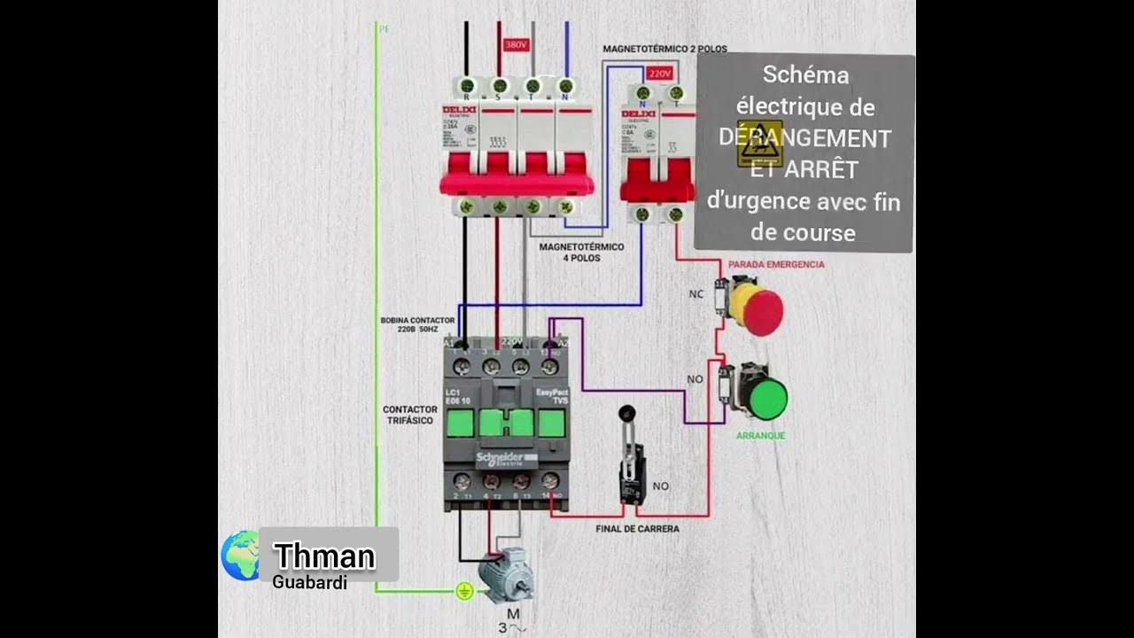 Schema De Cablage D un Coup De Poing D arret D urgence Schéma électrique de DÉRANGEMENT ET ARRÊT d'urgence avec fin de course -  YouTube