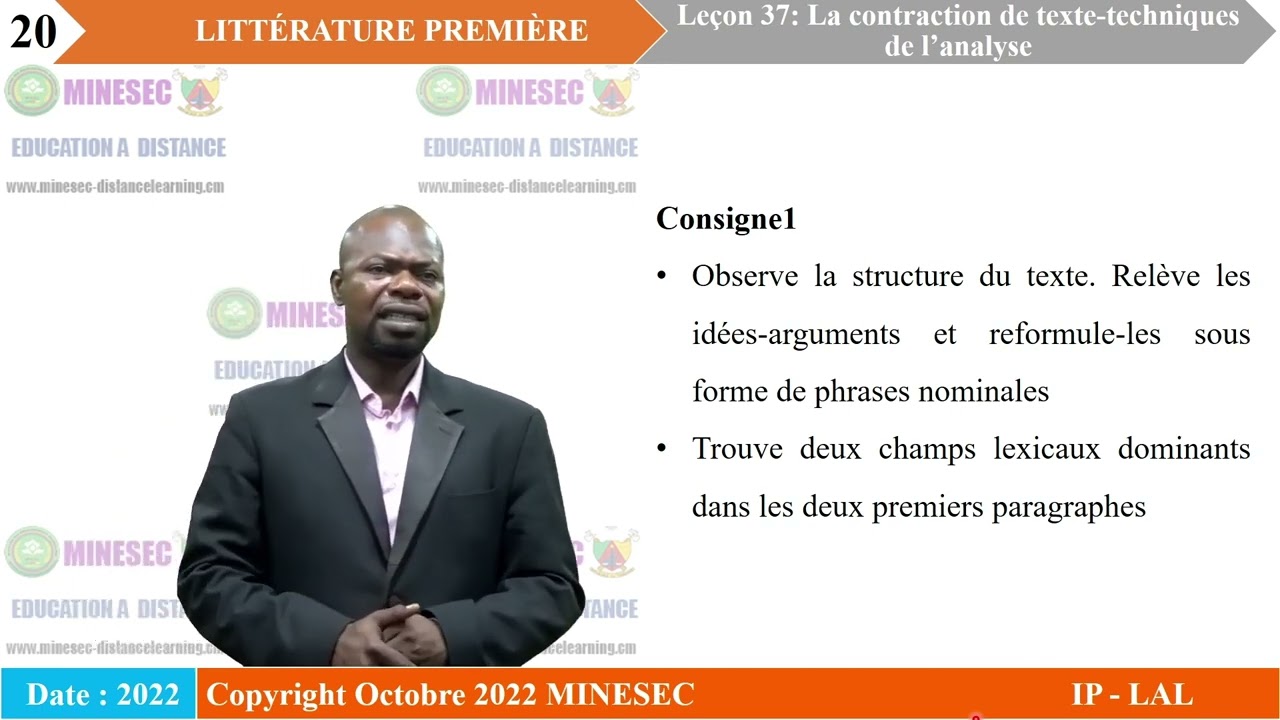 IP-LAL LITTÉRATURE 1ère Leçon 37 La contraction de texte techniques de l'analyse