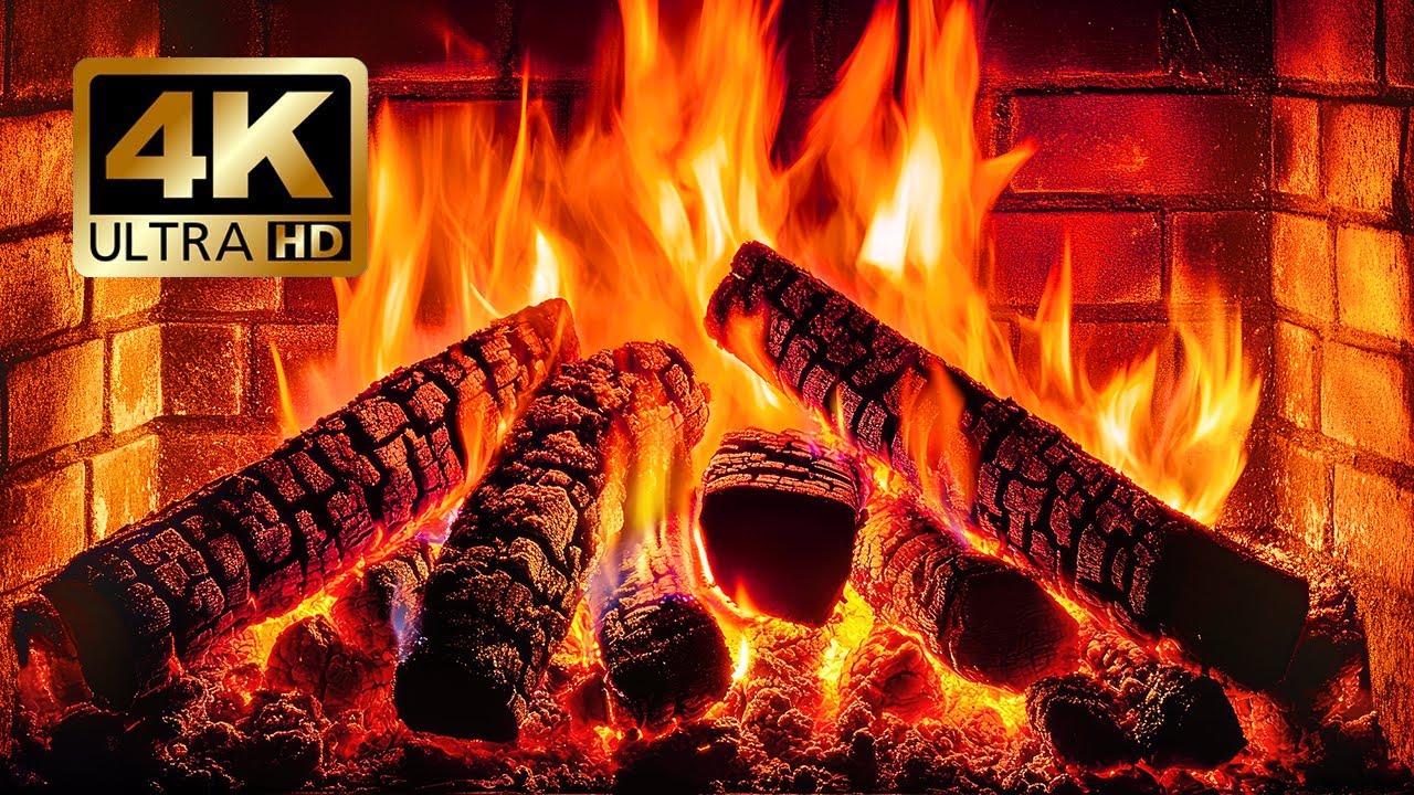 🔥 Уютный камин 4K (12 ЧАСОВ). Успокаивающие звуки очага и свет огня для теплой рождественской атмос