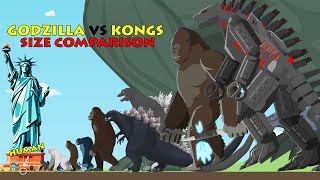 All Godzilla \& Kong Kaiju Size Comparison | Monster Animation