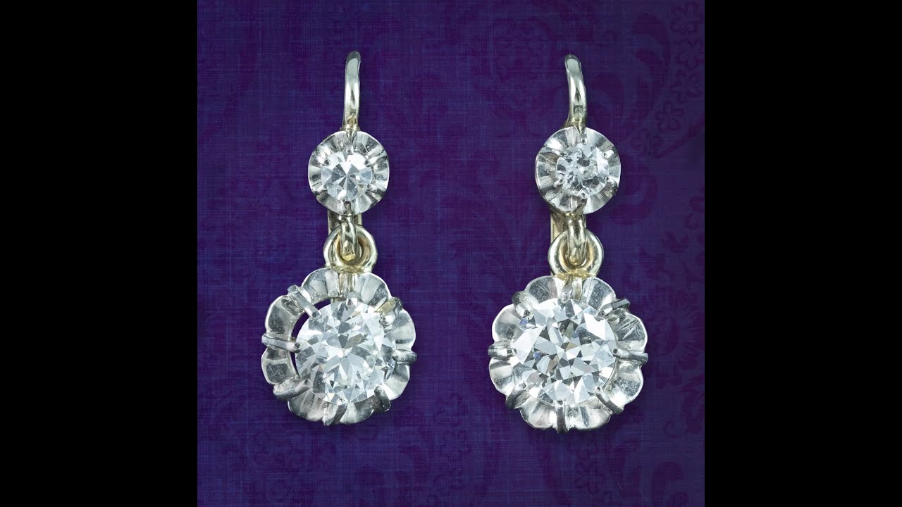 Antique Edwardian French Diamond Earrings 18ct Gold 1ct Total