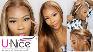 "POPULAR" BLONDE HIGHLIGHTED WIG INSTALL FT UNice HAIR