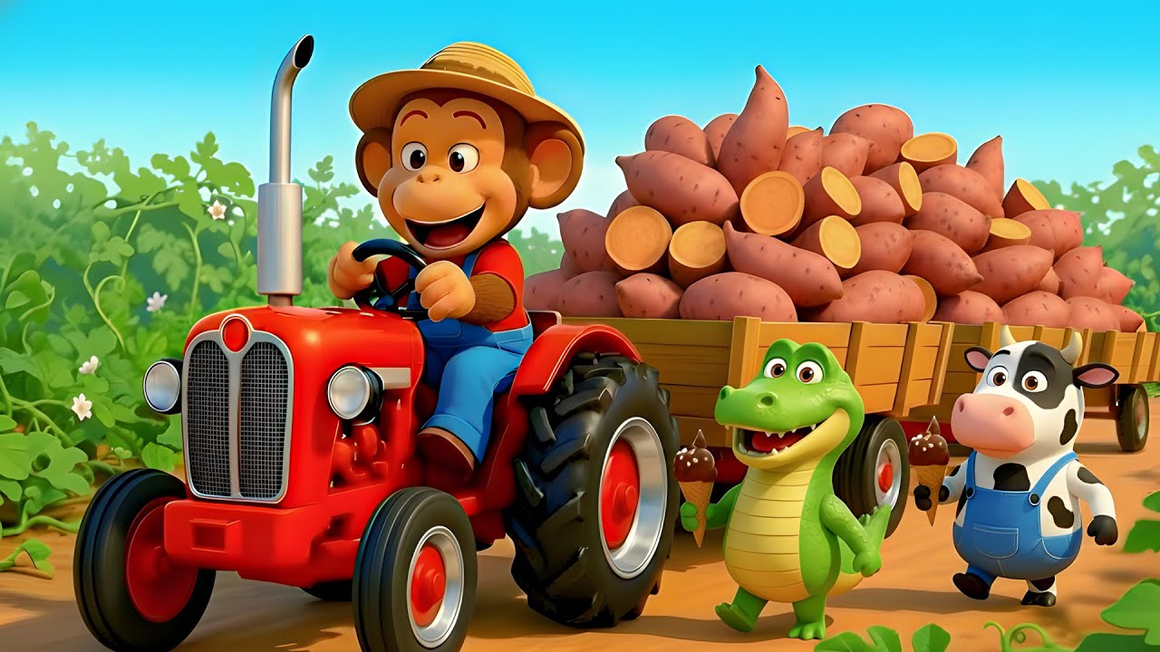 Monkey Harvests Big Sweet Potatoes 🍠😲Funny Farm Story for Children!🍠💪🚜