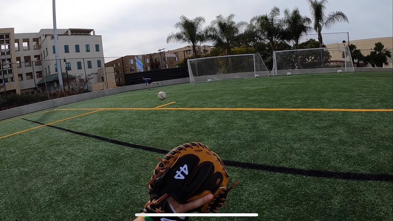 First Person POV bullpen catchers view with 44progloves mini mitt - YouTube