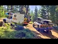 Wheeling Full Size Diesel Campers through tight Forest trails - Lake Camping in Oregon