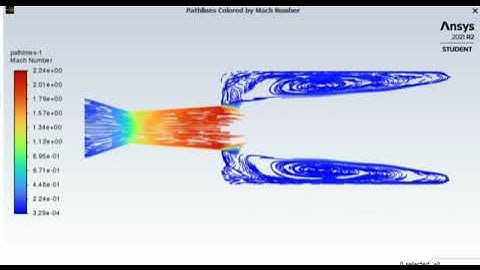 Demonstration of Streamtube flow choking phenomenon in 3D Nozzle by pathlines colored by Mach number