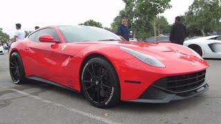 A custom ferrari f12 berlinetta with forgiato wheels and fi exhaust
arriving at leaving morning octane. (may 14, 2016 / pasadena, ca)