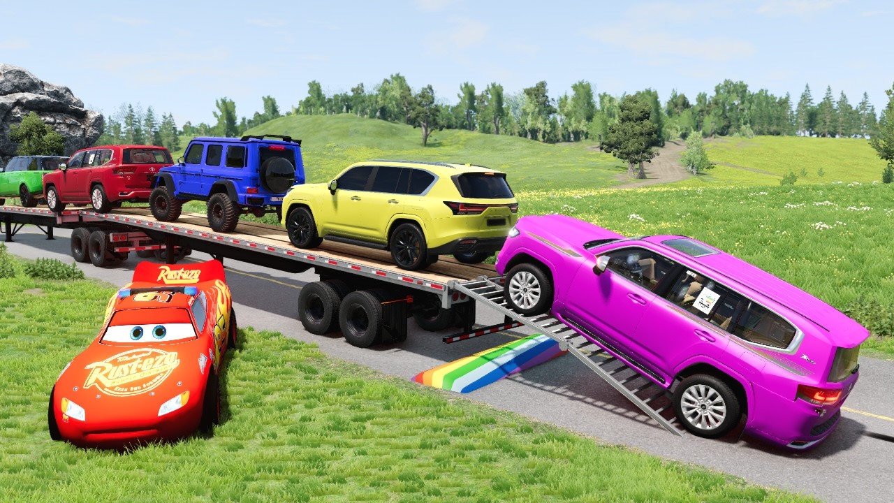 Flatbed Truck McQueen | Transportation with Truck - Pothole vs Car #22 | BeamNG.Drive Gameplay