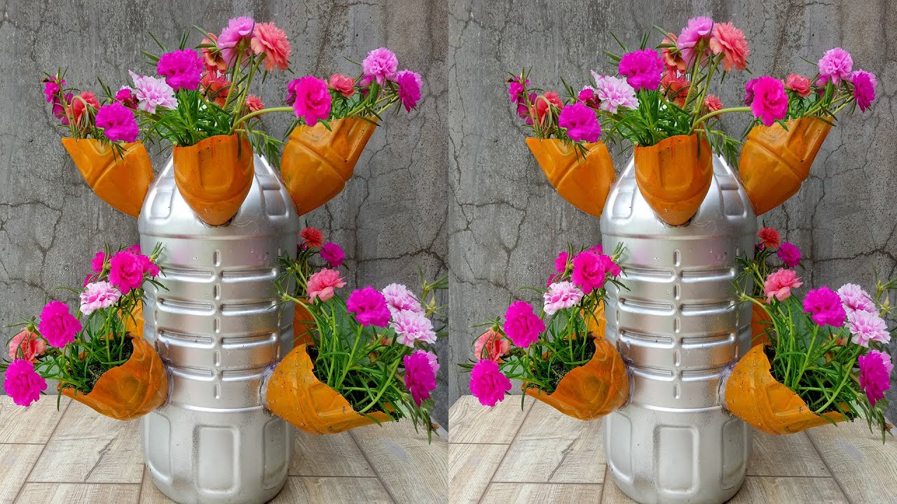 Recycling plastic bottles growing flowers ten hours Protect the