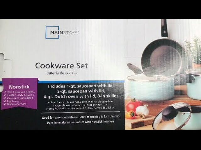 Mainstays 7 Piece Non-Stick Cookware Set Aluminum Mint, Dishwasher Safe 