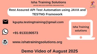 API Testing, Demo on 4th Aug Batch 2025 @9 PM Pls contact or whatsapp us on +91-9133190573