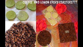 DIY Epoxy coasters with real coffee beans and real lemon slices.
