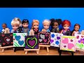 Art class ! Elsa &amp; Anna toddlers - painting - Barbie is the teacher - school