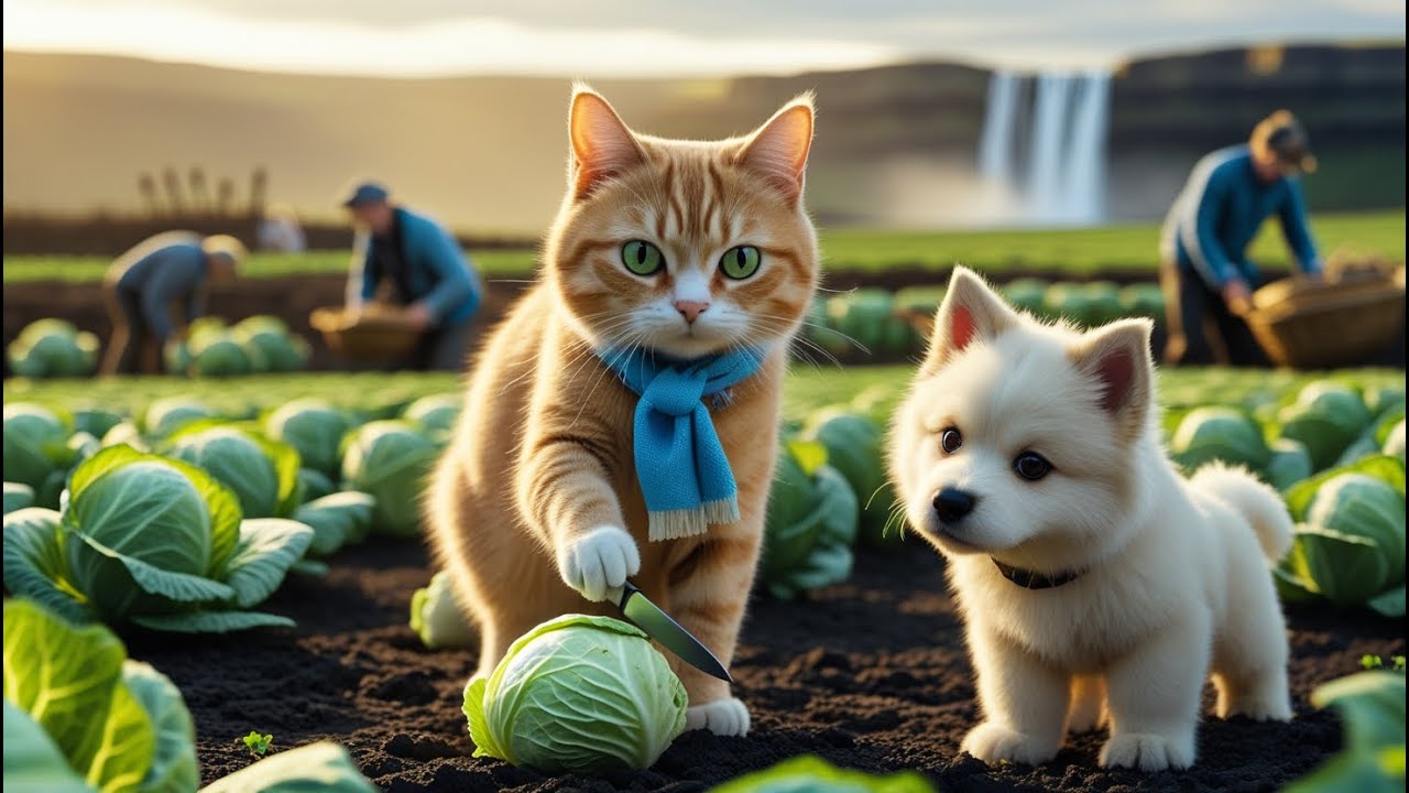 Sora Cat’s Farm Adventure in Iceland 🇮🇸🐱🥔 Cozy Kjötsúpa, Cabbage Harvest & Sheepdog Friend!