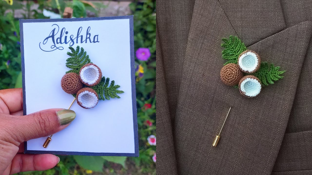 SIMPLE BEAUTIFUL CROCHET COCONUT BROOCH PIN How to make Cute Easy DIY