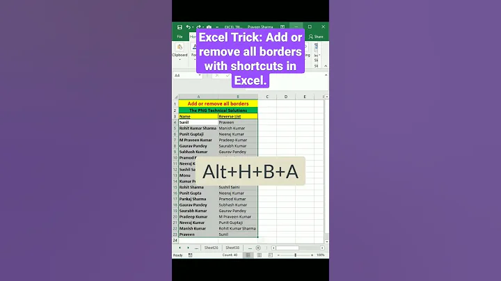 Excel Trick: Add or remove all borders with shortcuts in Excel.#shorts