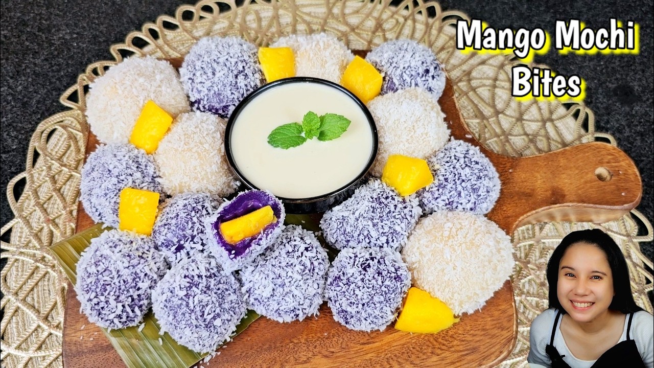Mango Mochi bites with special creamy coconut dip!
