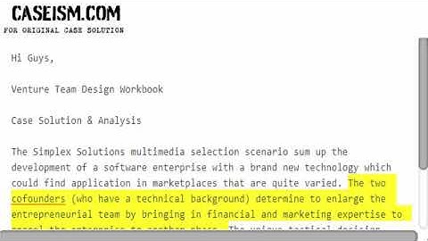 Venture Team Design Workbook Case Solution & Analysis Caseism.com
