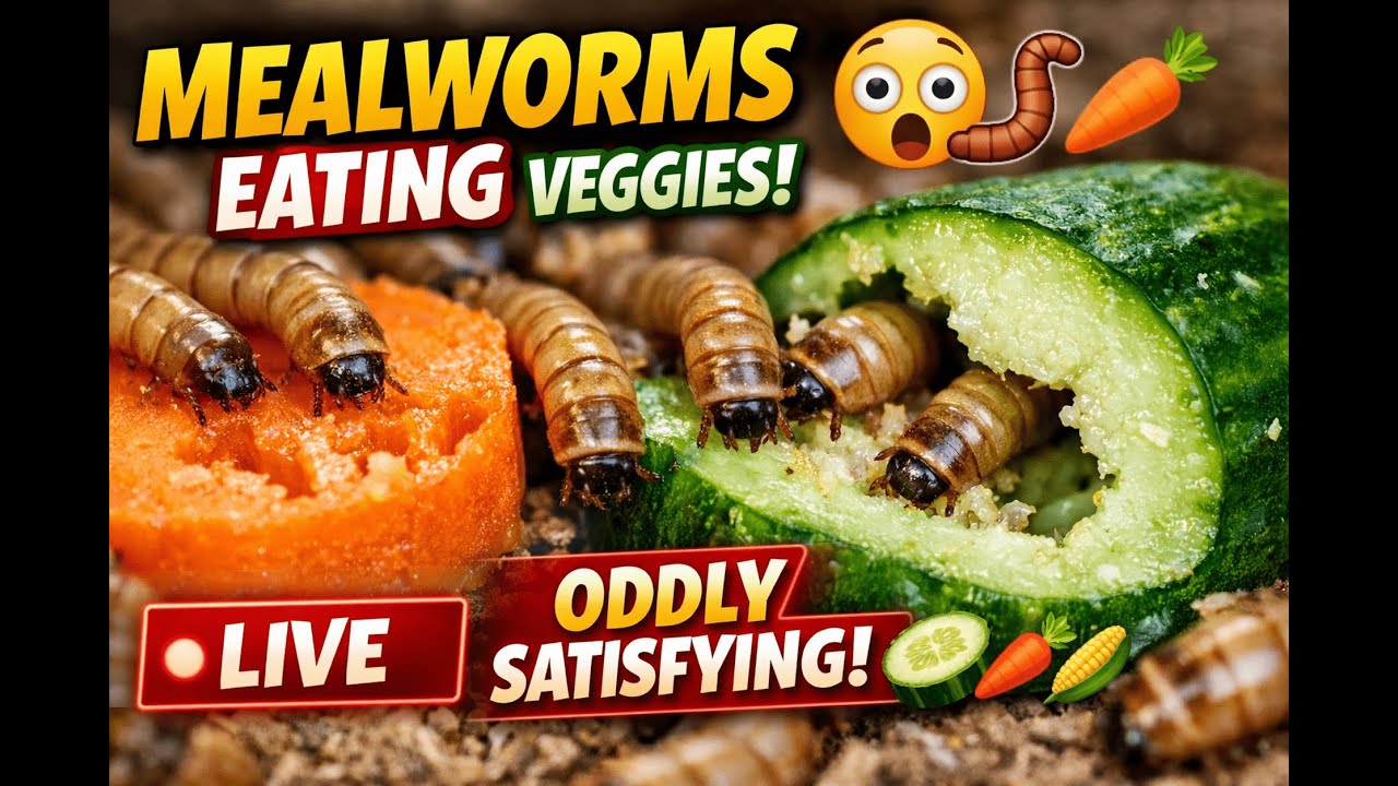 Live Mealworms Eating Vegetables 😱🪱 | Satisfying Nature 