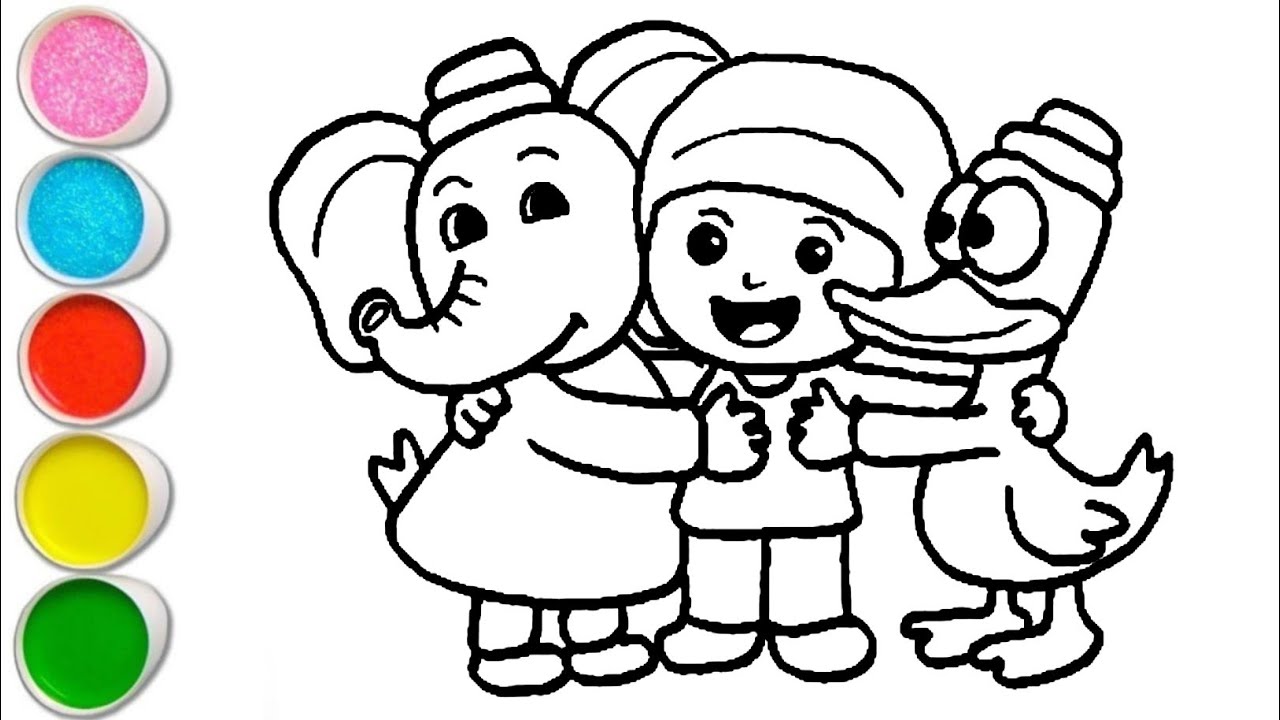 Cute Elephant and Pocoyo With Pato Drawing, Painting and Coloring For Kids and Toddlers_ Child Art