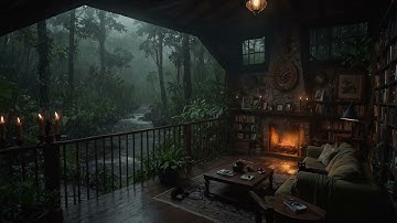 Peaceful Rainstorm in a Cozy Cabin | Rain Sounds, Thunder & Fireplace Ambience for Sleep