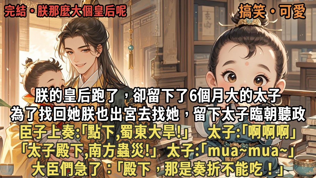 朕的皇后跑了，卻留下了6個月大的太子，為了找回她朕也出宮去找她，留下太子臨朝聽政，臣子上奏:｢殿下,蜀東大旱!｣太子:｢啊啊啊｣，｢太子殿下,南方蟲災!｣  太子:｢mua~mua~｣