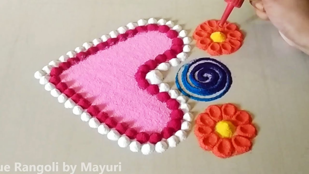 tulsi vivah rangoli / Beautiful heart shape rangoli design. / Bhai dooj ...