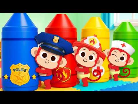 Where Is My Color Song🌈Naughty Gray Crayon Song ✨Police, Doctor, Rescue Team | Monkey Junior