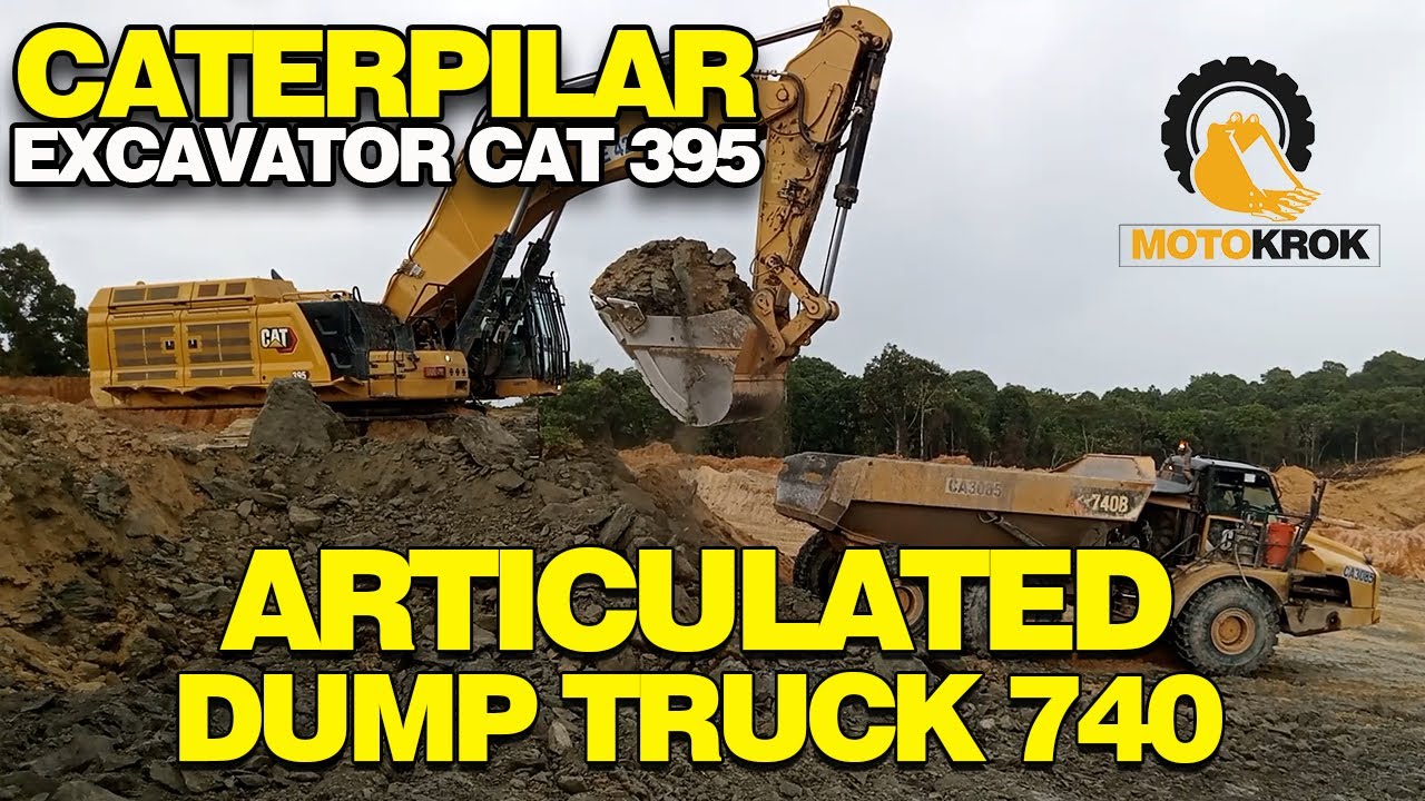 EXCAVATOR CAT 395 LOADING MATERIAL TRUCK TAMBANG ARTICULATED DUMP TRUCK ...