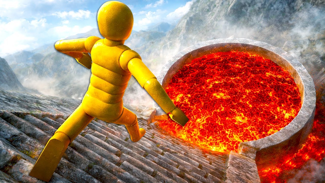 Massive Ramp Drop Into Lava Volcano Ragdolls Physics Test