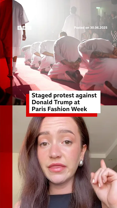 Staged protest against US President Donald Trump at Paris Fashion Week. #BBCNews